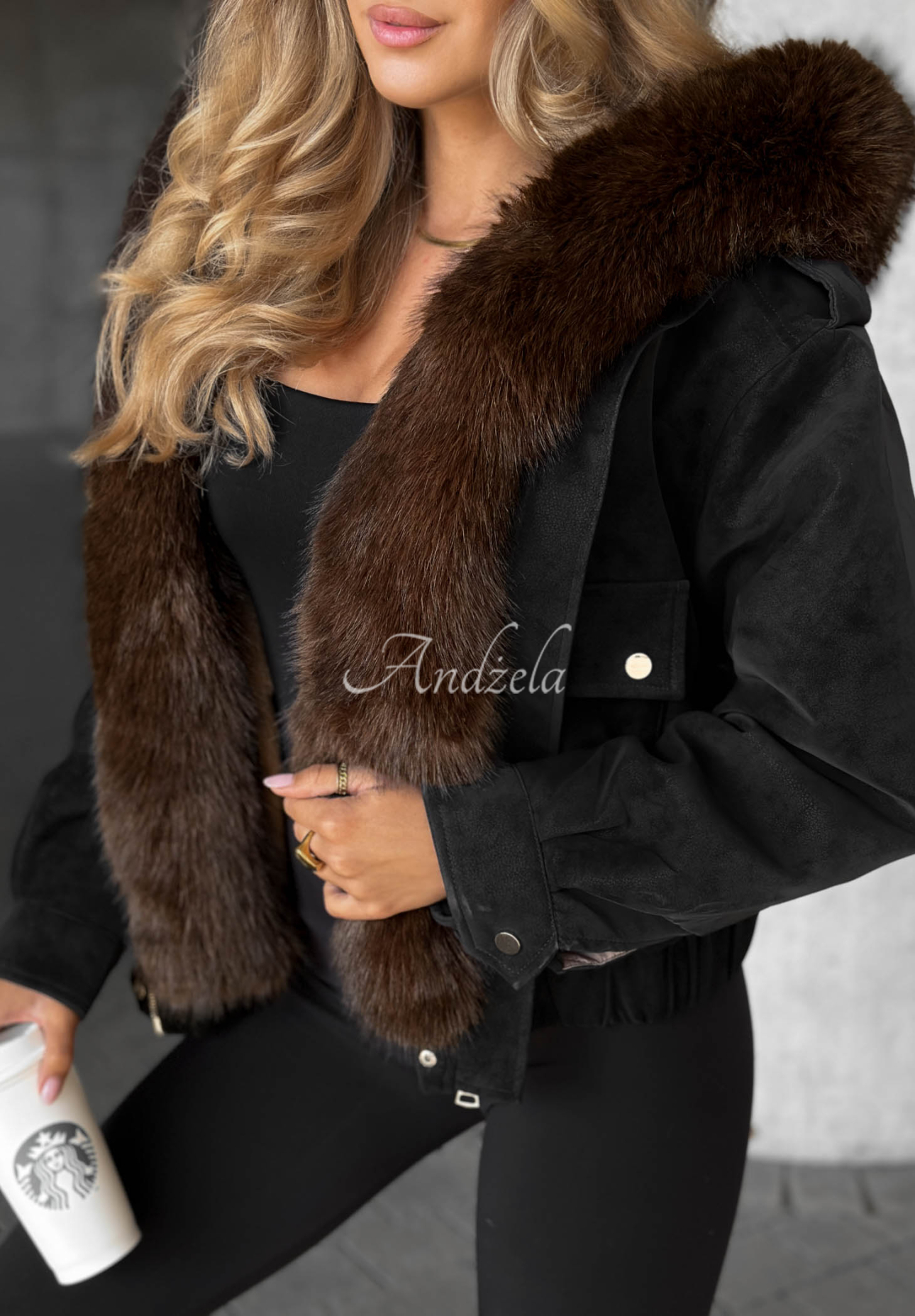 Kurze Bomberjacke mit Kunstfell Morning Haze Dunkelblau
