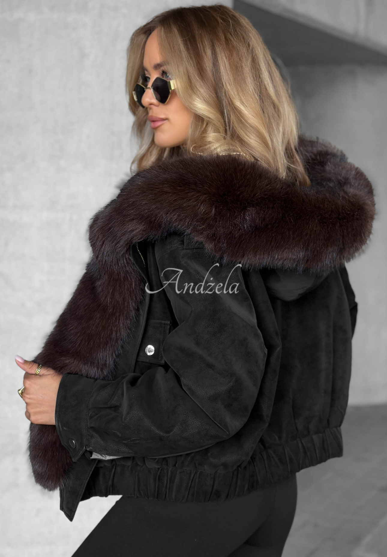 Kurze Bomberjacke mit Kunstfell Morning Haze Dunkelblau
