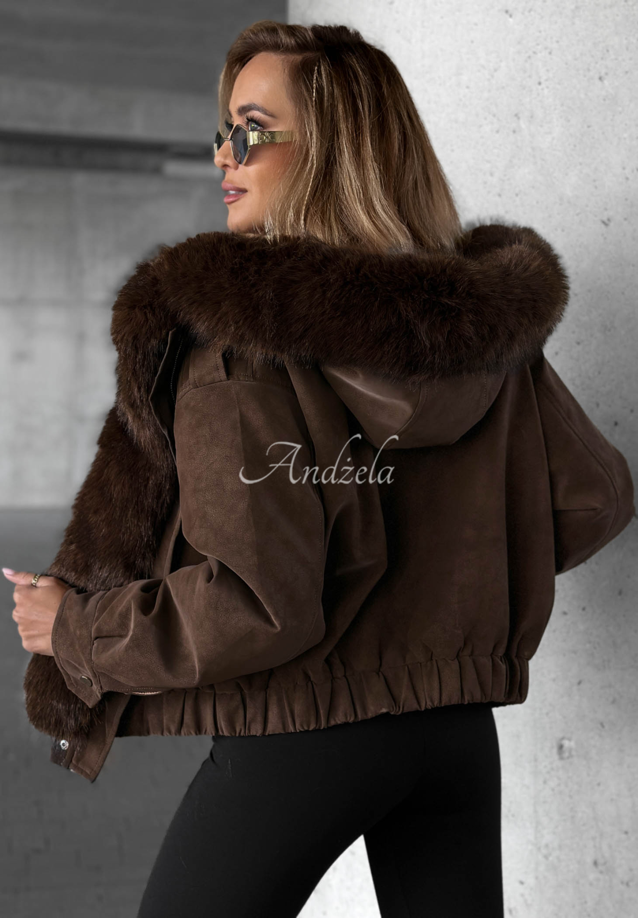 Kurze Bomberjacke mit Kunstfell Morning Haze Schokoladenbraun