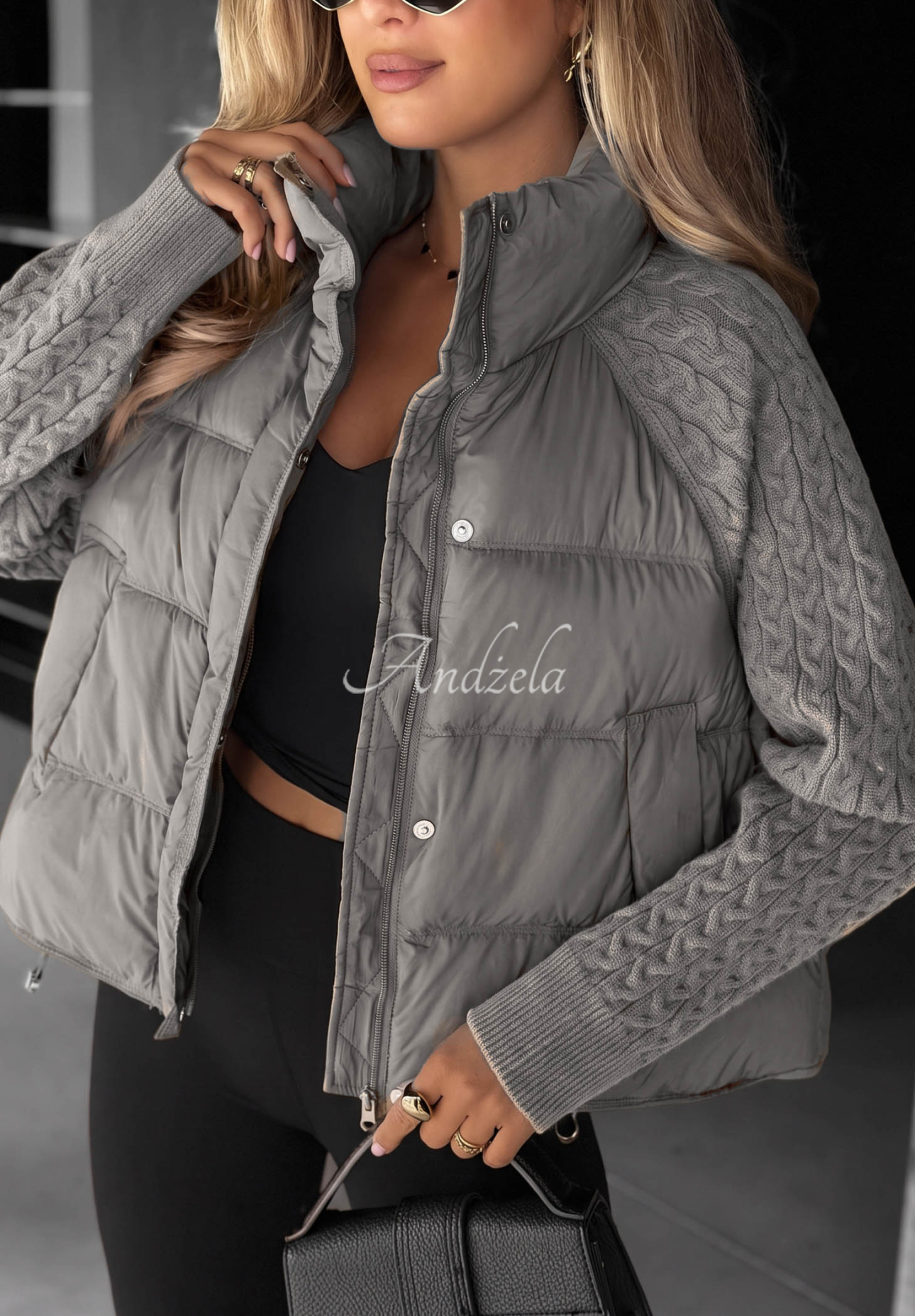 Daunenjacke mit Strickeinsätzen Never Leave Grau