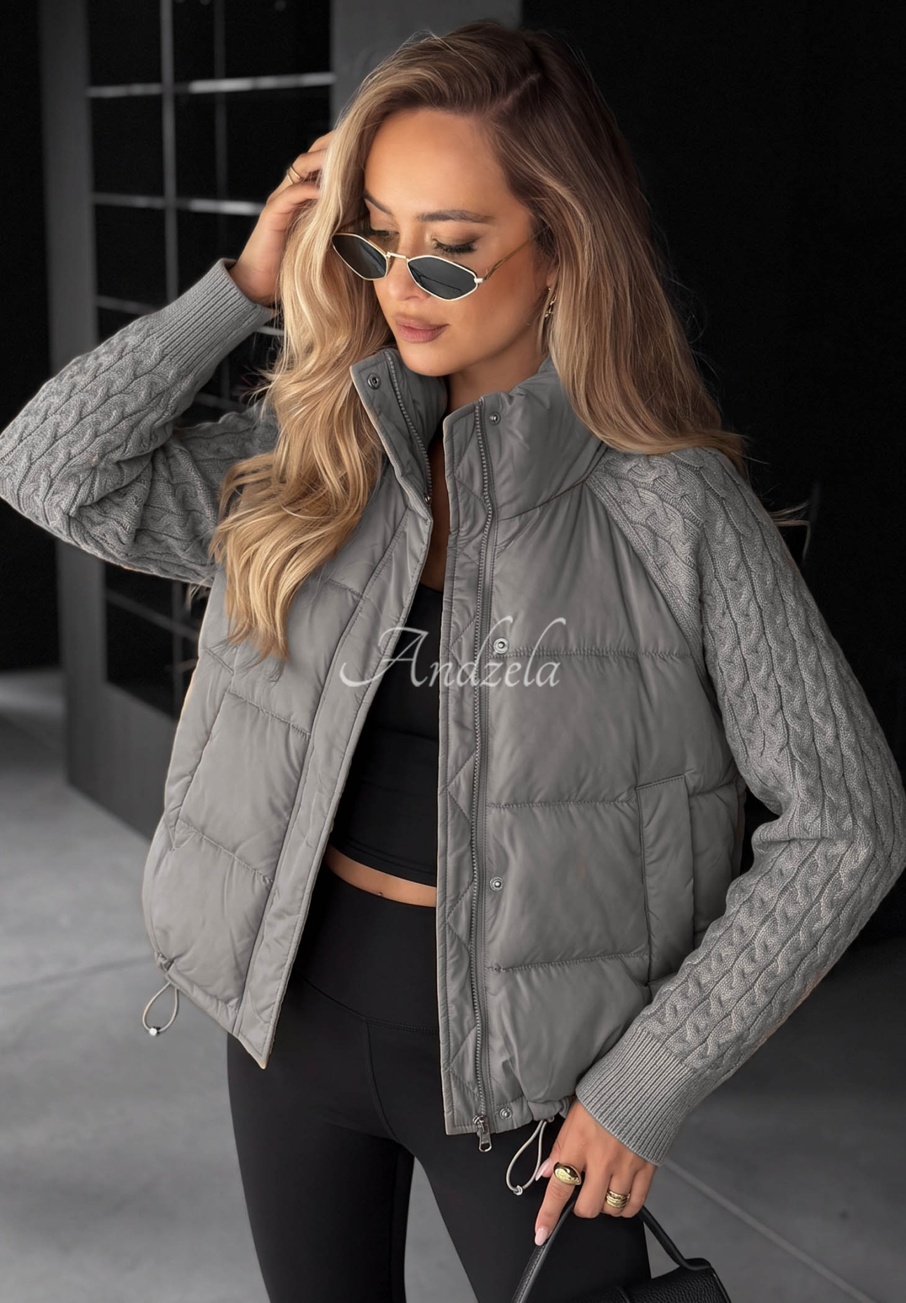 Daunenjacke mit Strickeinsätzen Never Leave Grau