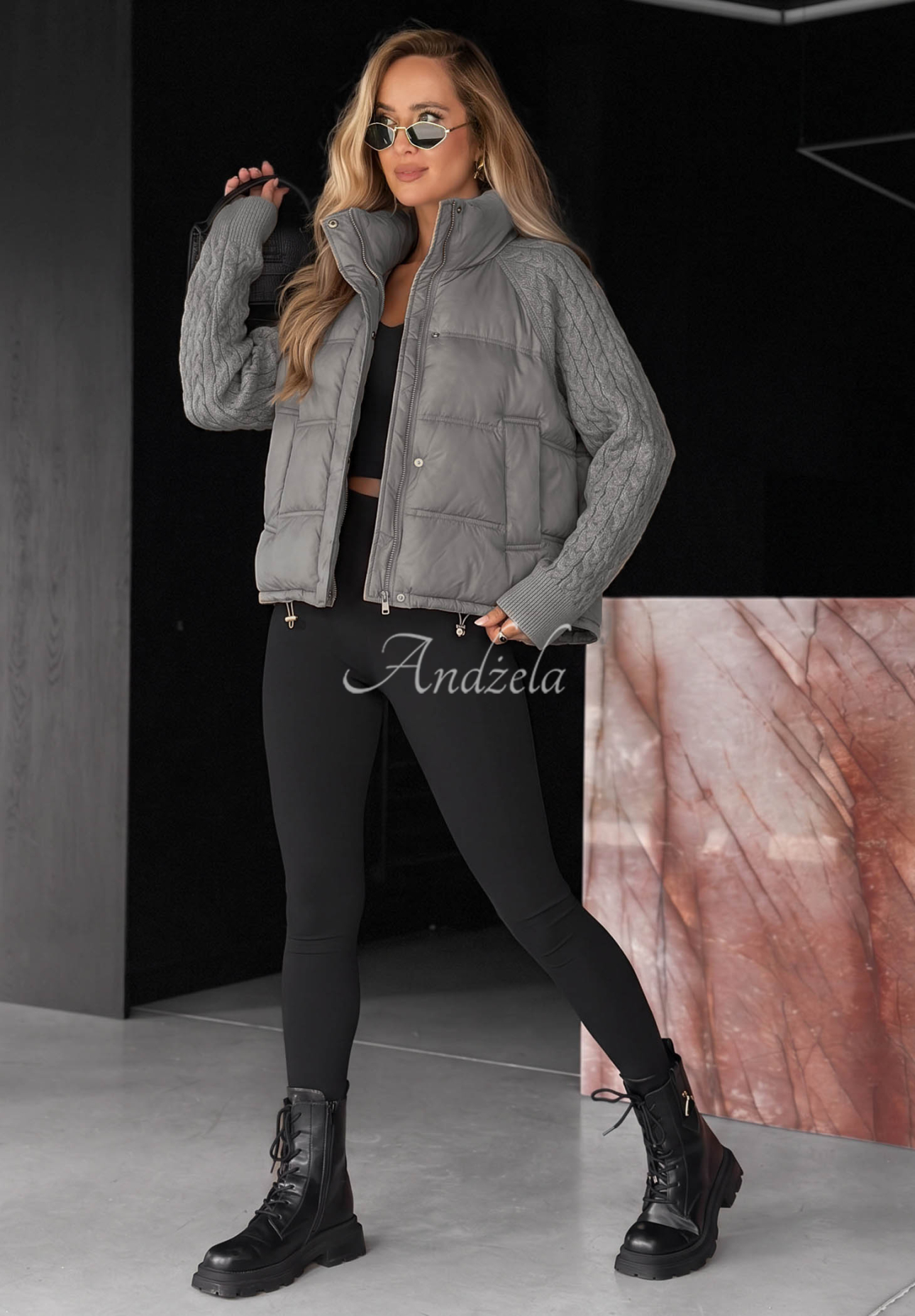 Daunenjacke mit Strickeinsätzen Never Leave Grau