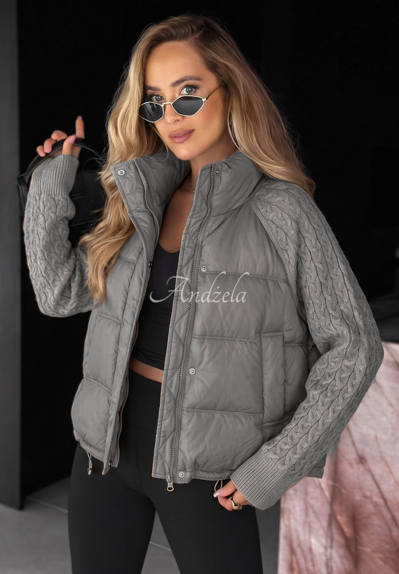 Daunenjacke mit Strickeinsätzen Never Leave Grau