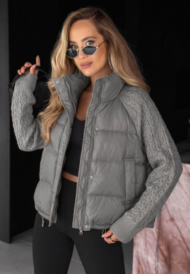 Daunenjacke mit Strickeinsätzen Never Leave Grau