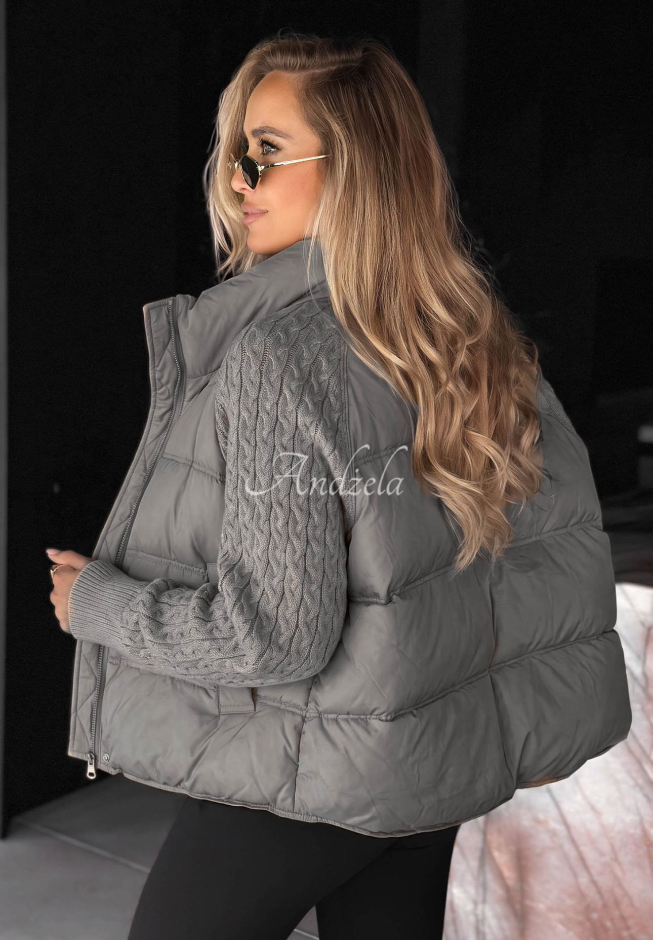 Daunenjacke mit Strickeinsätzen Never Leave Grau