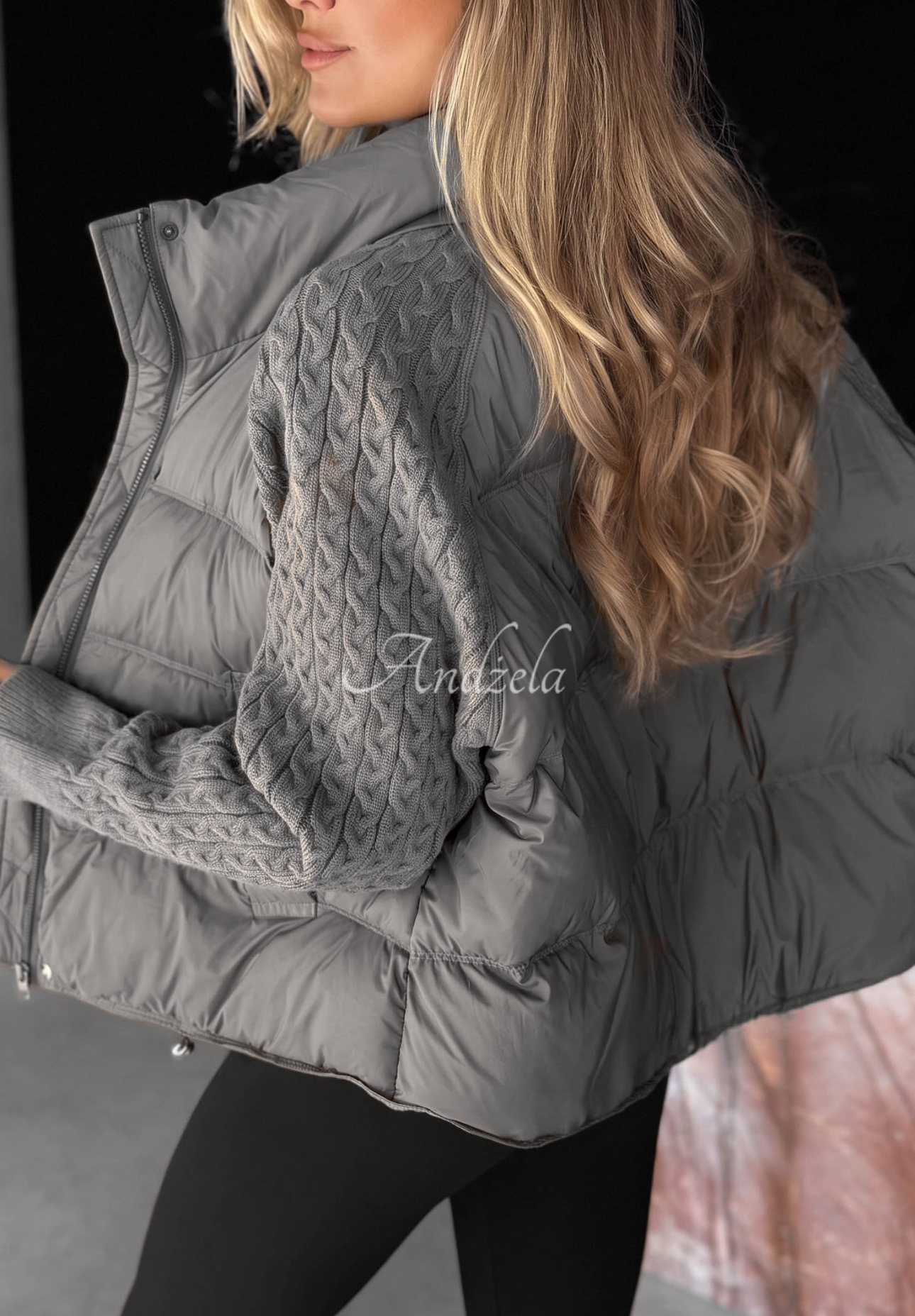 Daunenjacke mit Strickeinsätzen Never Leave Grau