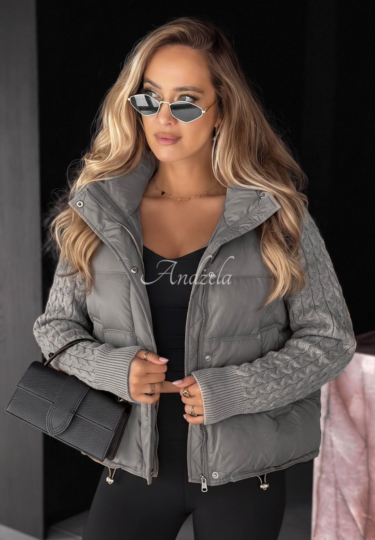 Daunenjacke mit Strickeinsätzen Never Leave Grau