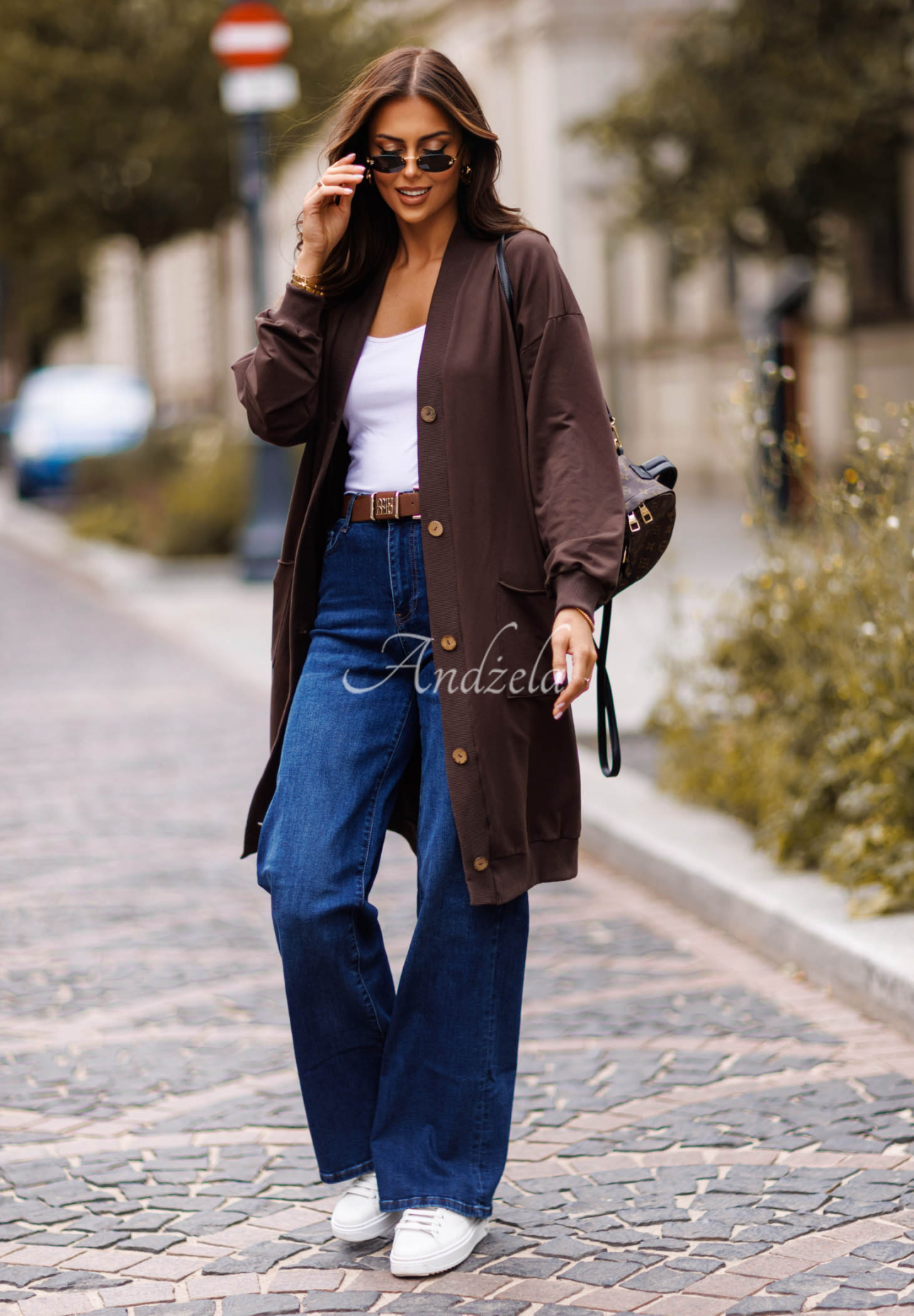 Lange Strickjacke aus Baumwolle mit Taschen Calm Comfort Schokoladenbraun