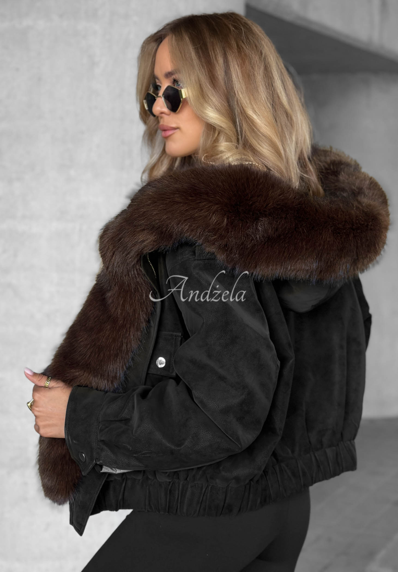 Kurze Bomberjacke mit Kunstfell Morning Haze Dunkelblau