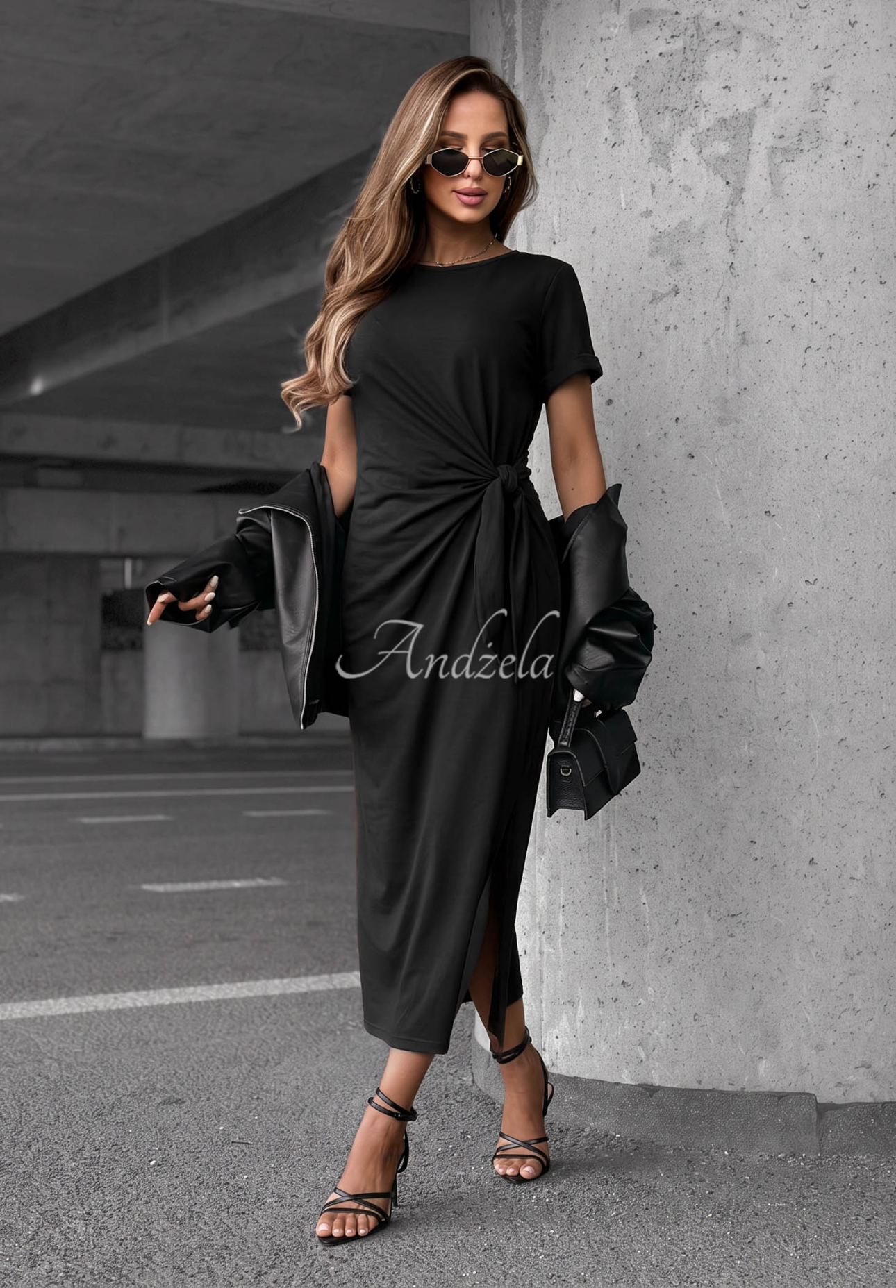 Kleid aus Baumwolle mit Bindeband Lady Perfection Schwarz