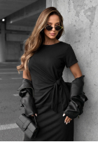 Kleid midi z wiązaniem i rozcięciem Lady Perfection Schokoladenbraun