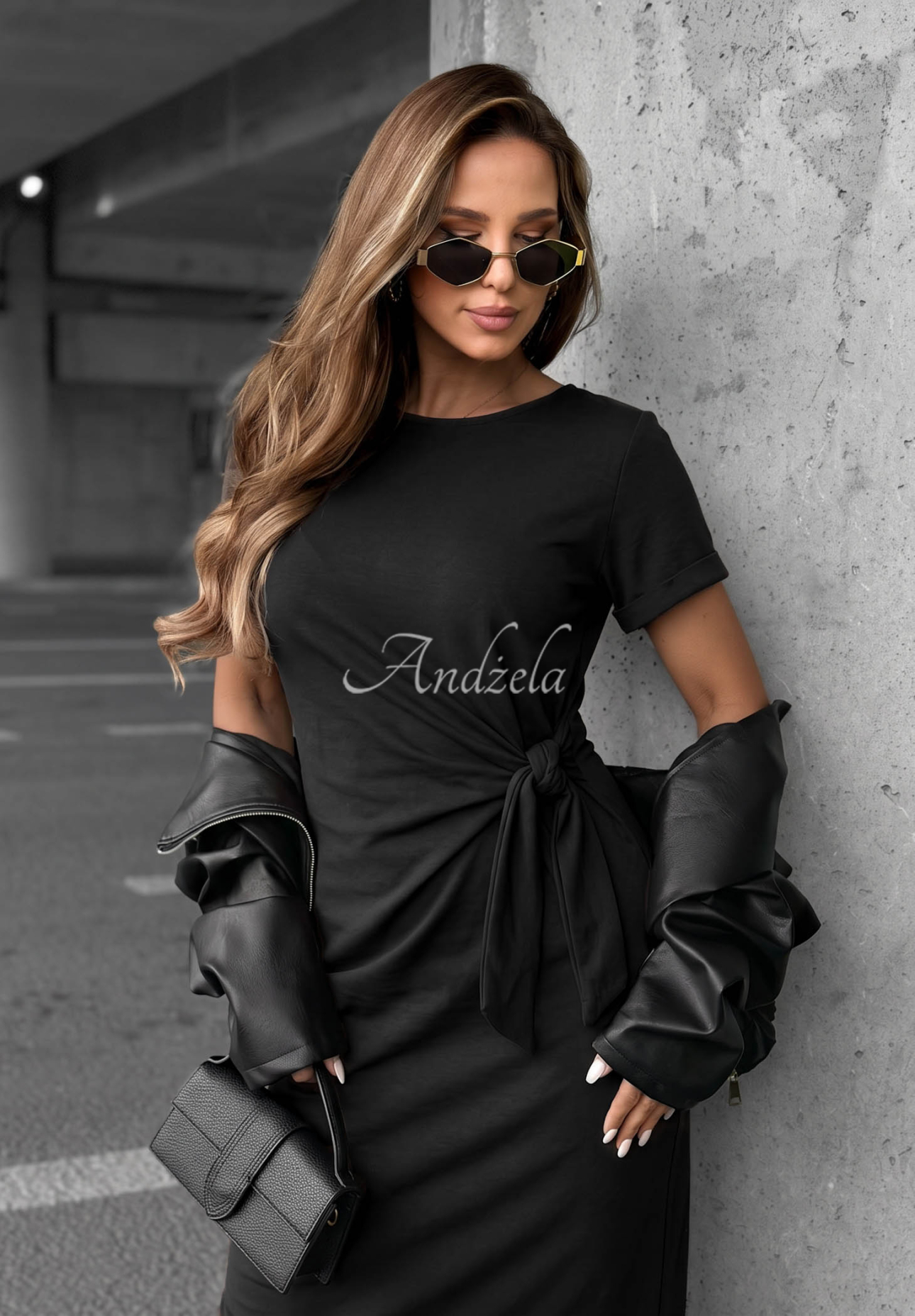 Kleid aus Baumwolle mit Bindeband Lady Perfection Schwarz