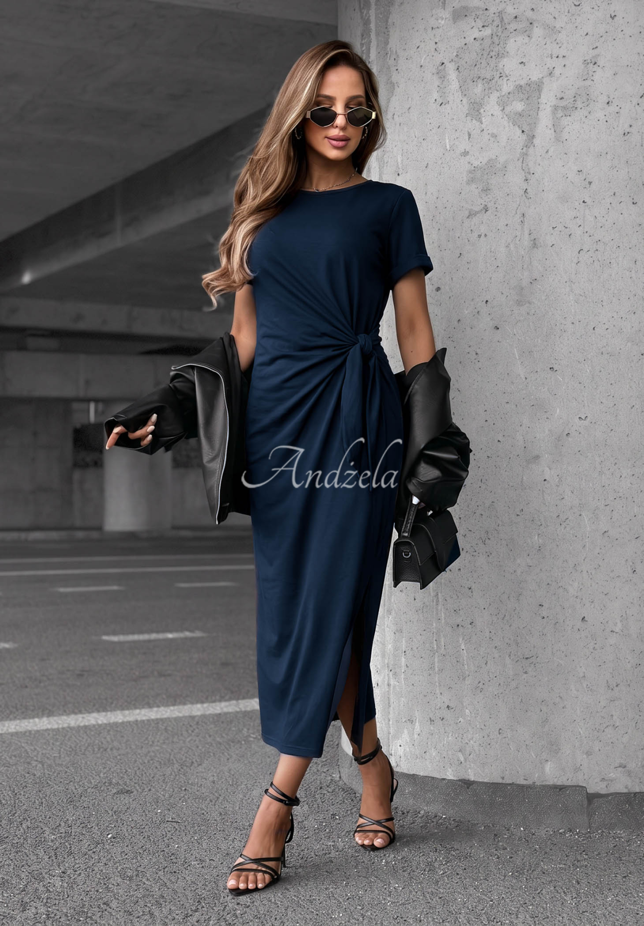 Kleid aus Baumwolle mit Bindeband Lady Perfection Dunkelblau