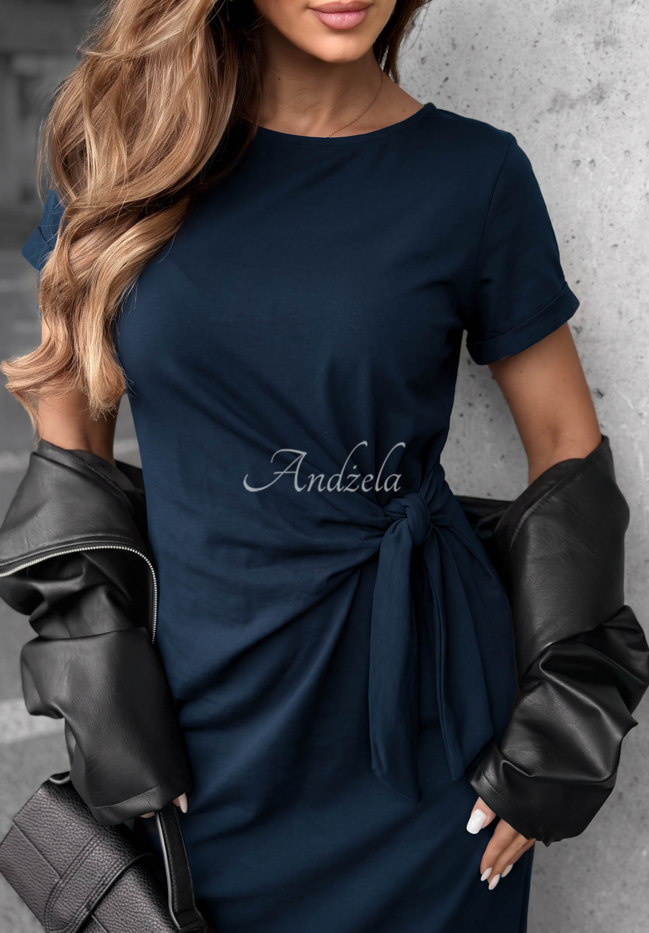 Kleid aus Baumwolle mit Bindeband Lady Perfection Dunkelblau