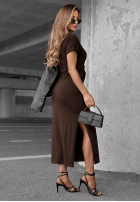 Kleid midi z wiązaniem i rozcięciem Lady Perfection Schokoladenbraun