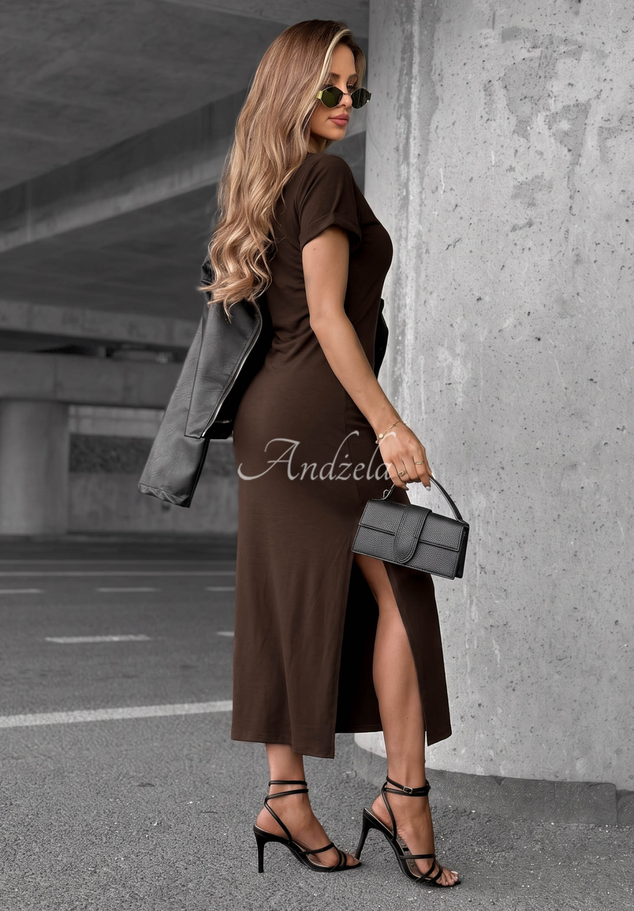 Kleid aus Baumwolle mit Bindeband Lady Perfection Schokoladenbraun