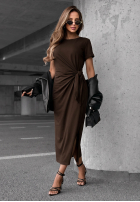 Kleid midi z wiązaniem i rozcięciem Lady Perfection Schokoladenbraun