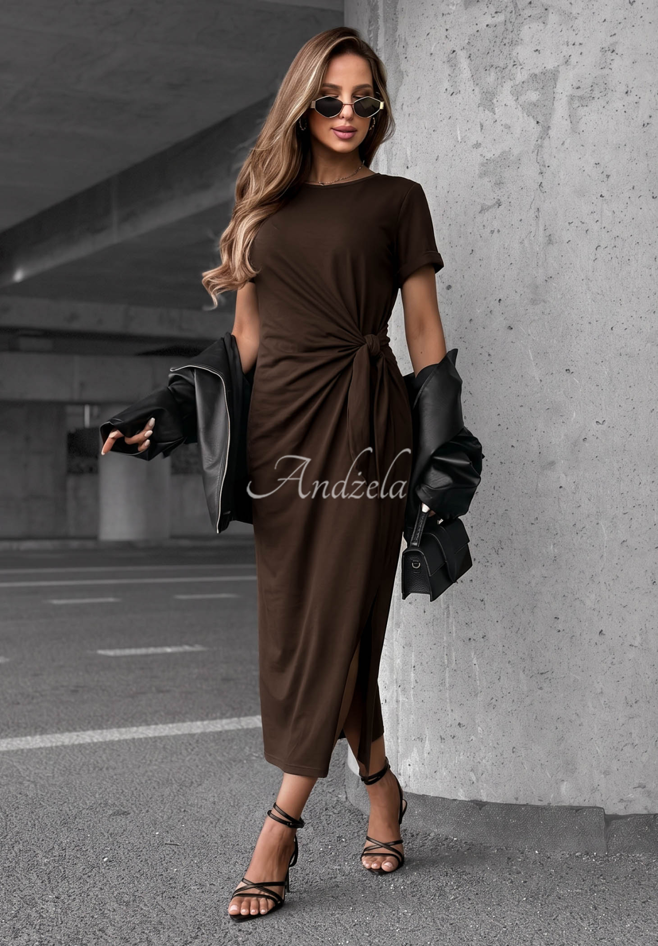 Kleid aus Baumwolle mit Bindeband Lady Perfection Schokoladenbraun