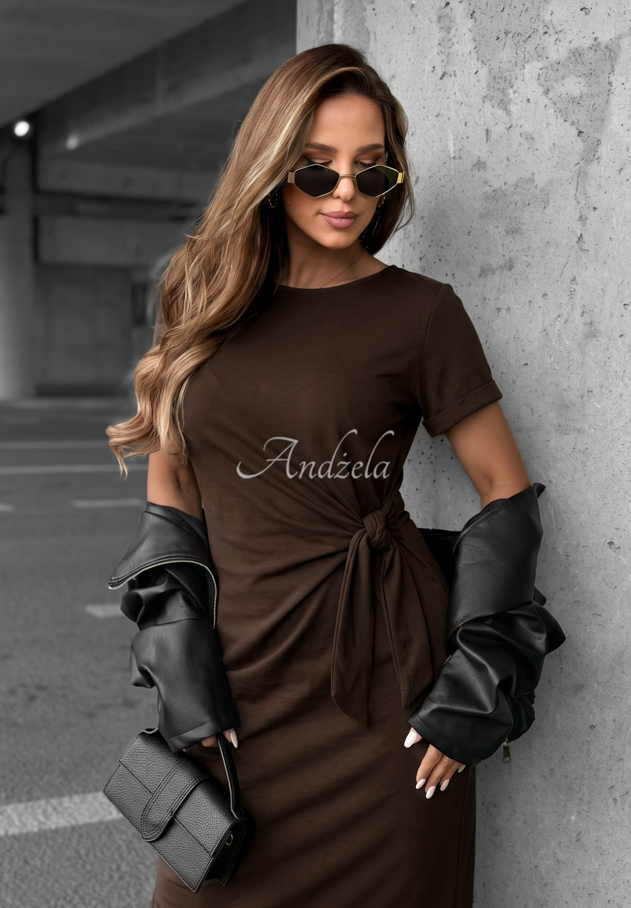 Kleid aus Baumwolle mit Bindeband Lady Perfection Schokoladenbraun