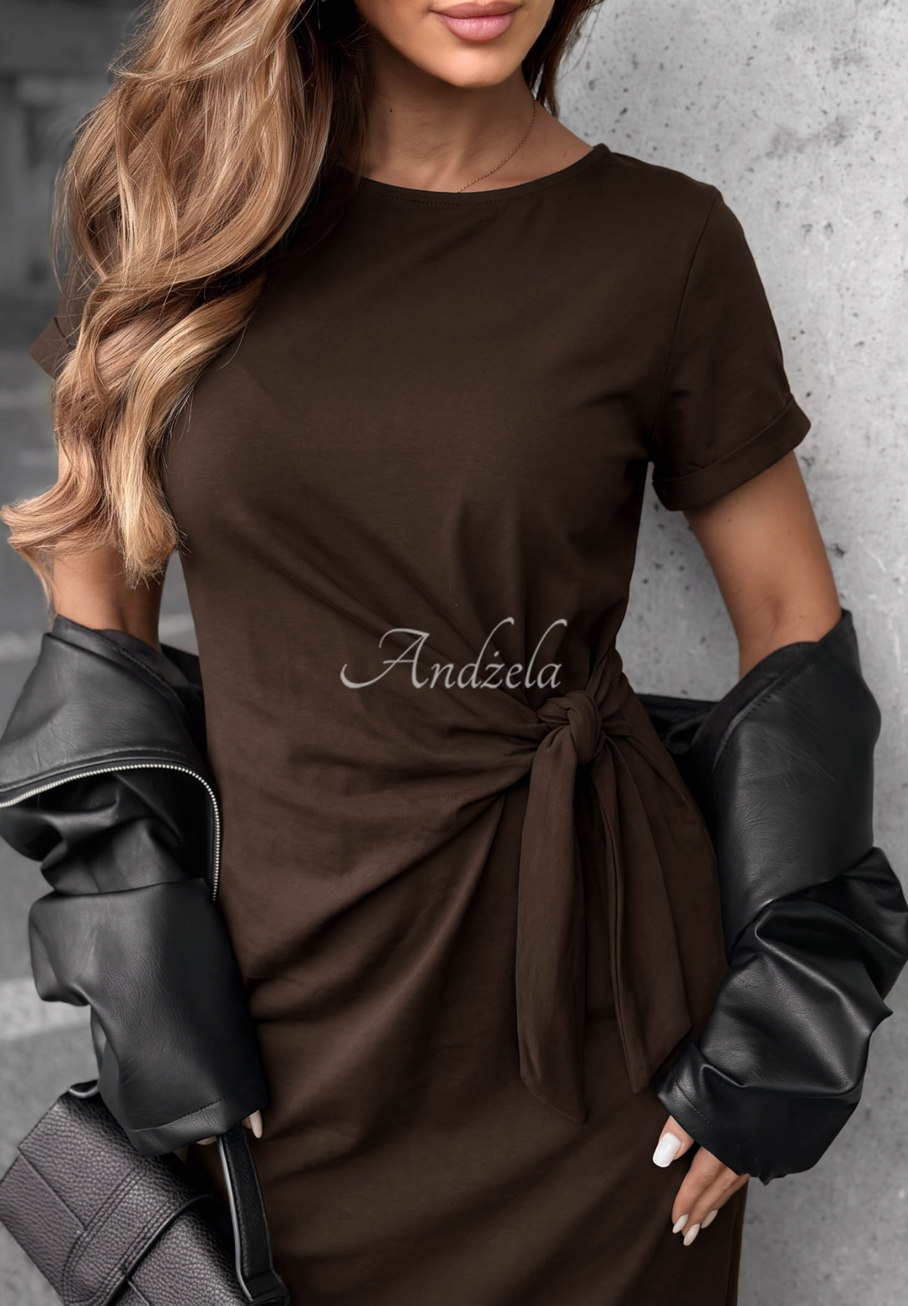 Kleid aus Baumwolle mit Bindeband Lady Perfection Schokoladenbraun