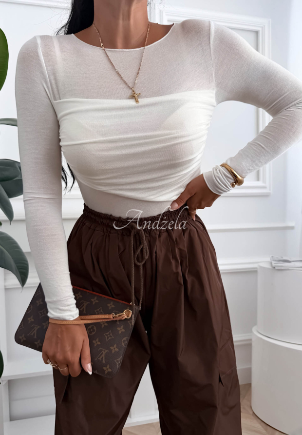Bluse mit U-Boot-Ausschnitt und Modal Take A Risk Ecru