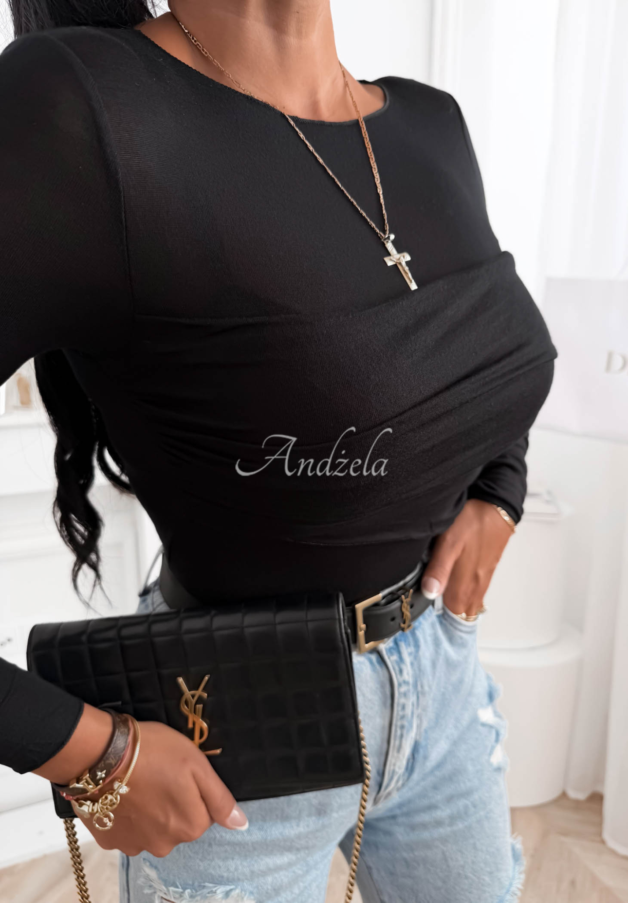 Bluse mit U-Boot-Ausschnitt und Modal Take A Risk Schwarz
