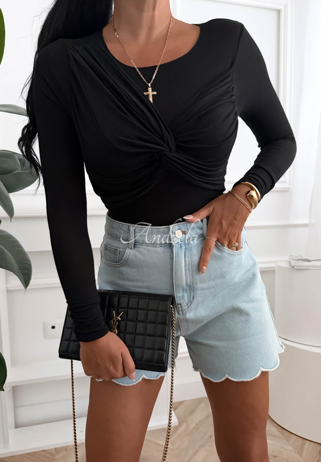 Geraffte Bluse mit Modal Don't Care Schwarz