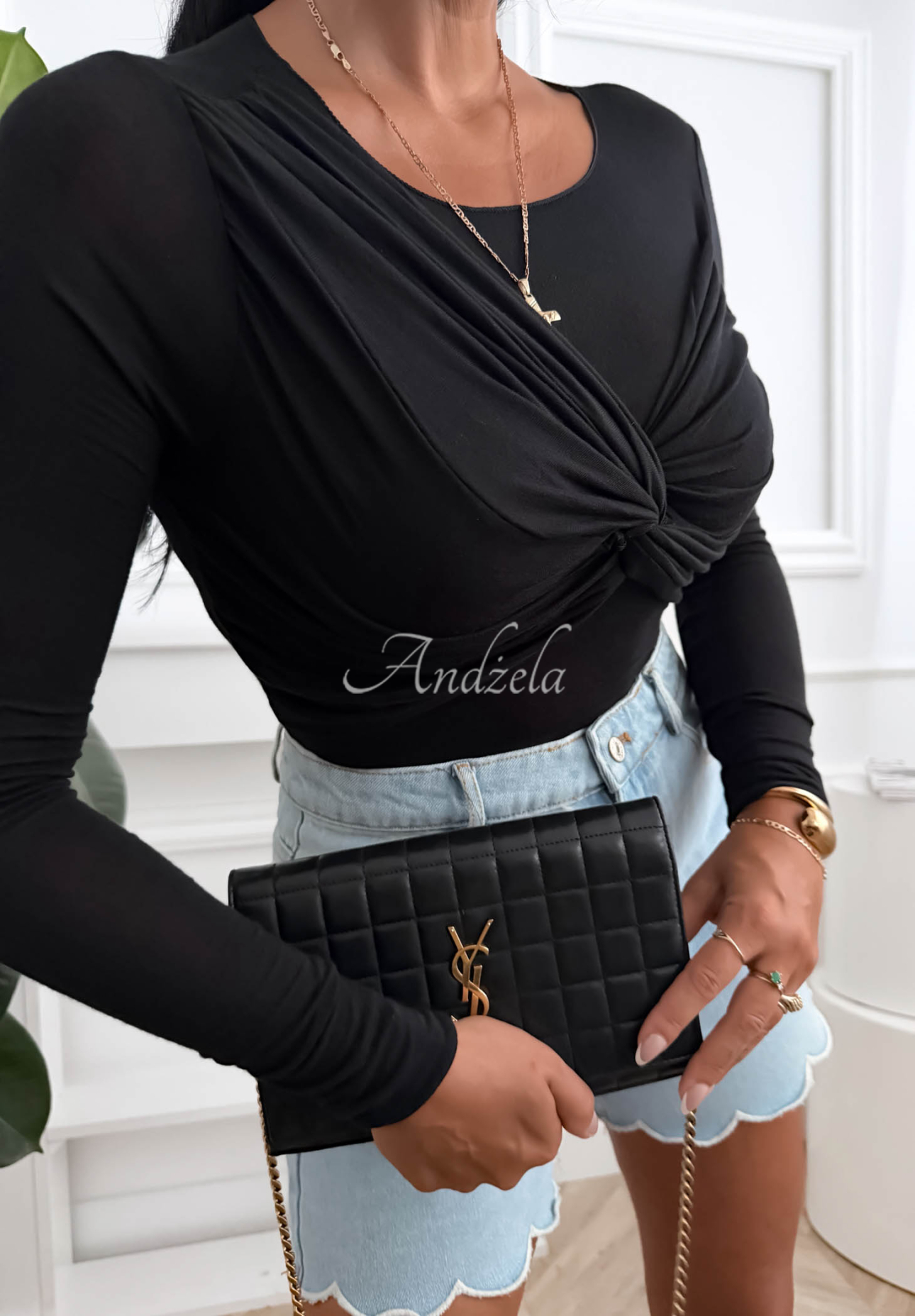 Geraffte Bluse mit Modal Don't Care Schwarz