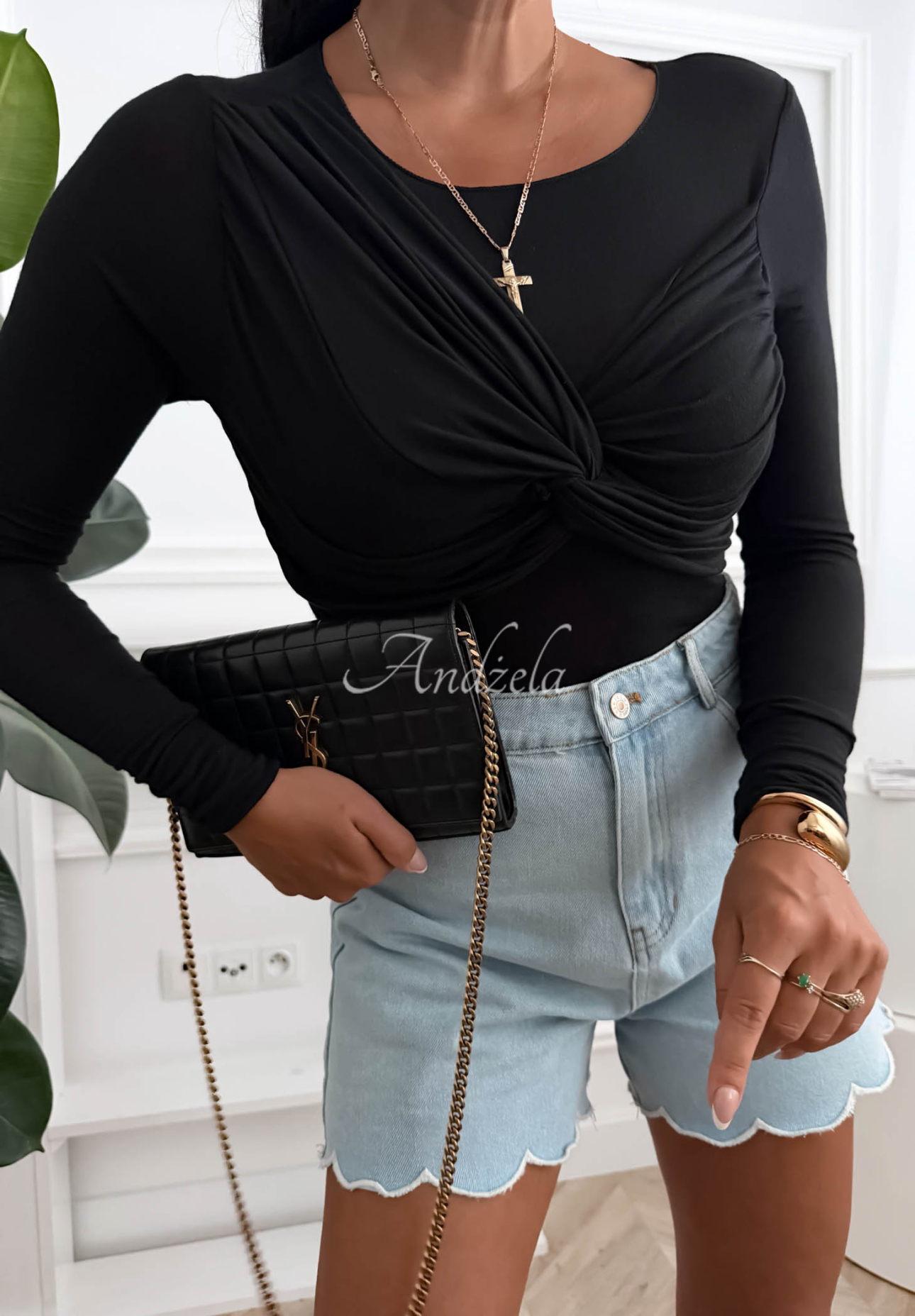 Geraffte Bluse mit Modal Don't Care Schwarz