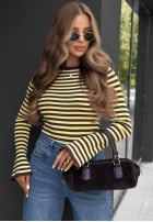 Bluse w paski z szerokimi rękawami Stripe Touch Beige-Schokoladenbraun