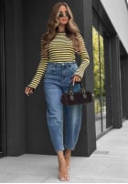 Bluse w paski z szerokimi rękawami Stripe Touch Beige-Schokoladenbraun