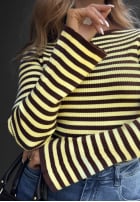 Bluse w paski z szerokimi rękawami Stripe Touch Beige-Schokoladenbraun