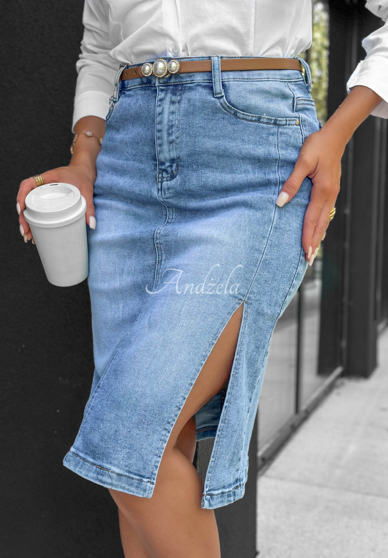 Jeans-Midirock mit Gürtel For The Moment Hellblau