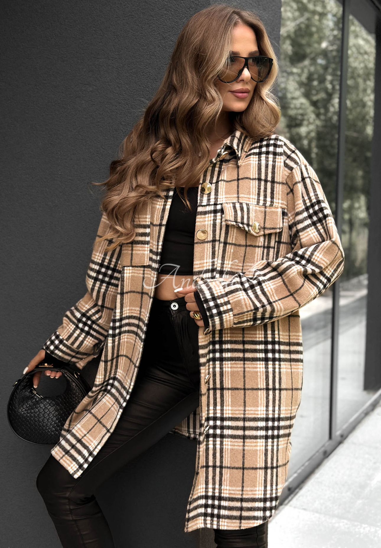 Langes kariertes Überhemd Autumn Bear Camel