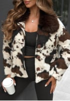 Jacke z futerkiem w zwierzęcy print Lovely Feeling Beige-Schwarz