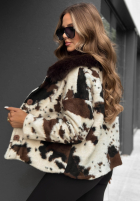 Jacke z futerkiem w zwierzęcy print Lovely Feeling Beige-Schwarz