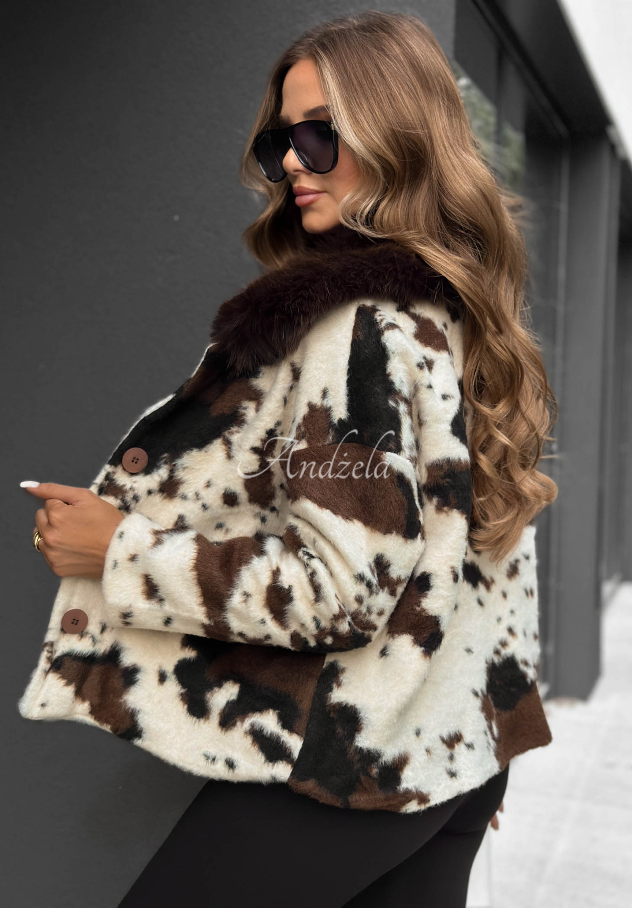 Pelzjacke mit Tiermuster Lovely Feeling beige-schokoladenbraun