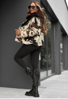 Jacke z futerkiem w zwierzęcy print Lovely Feeling Beige-Schwarz