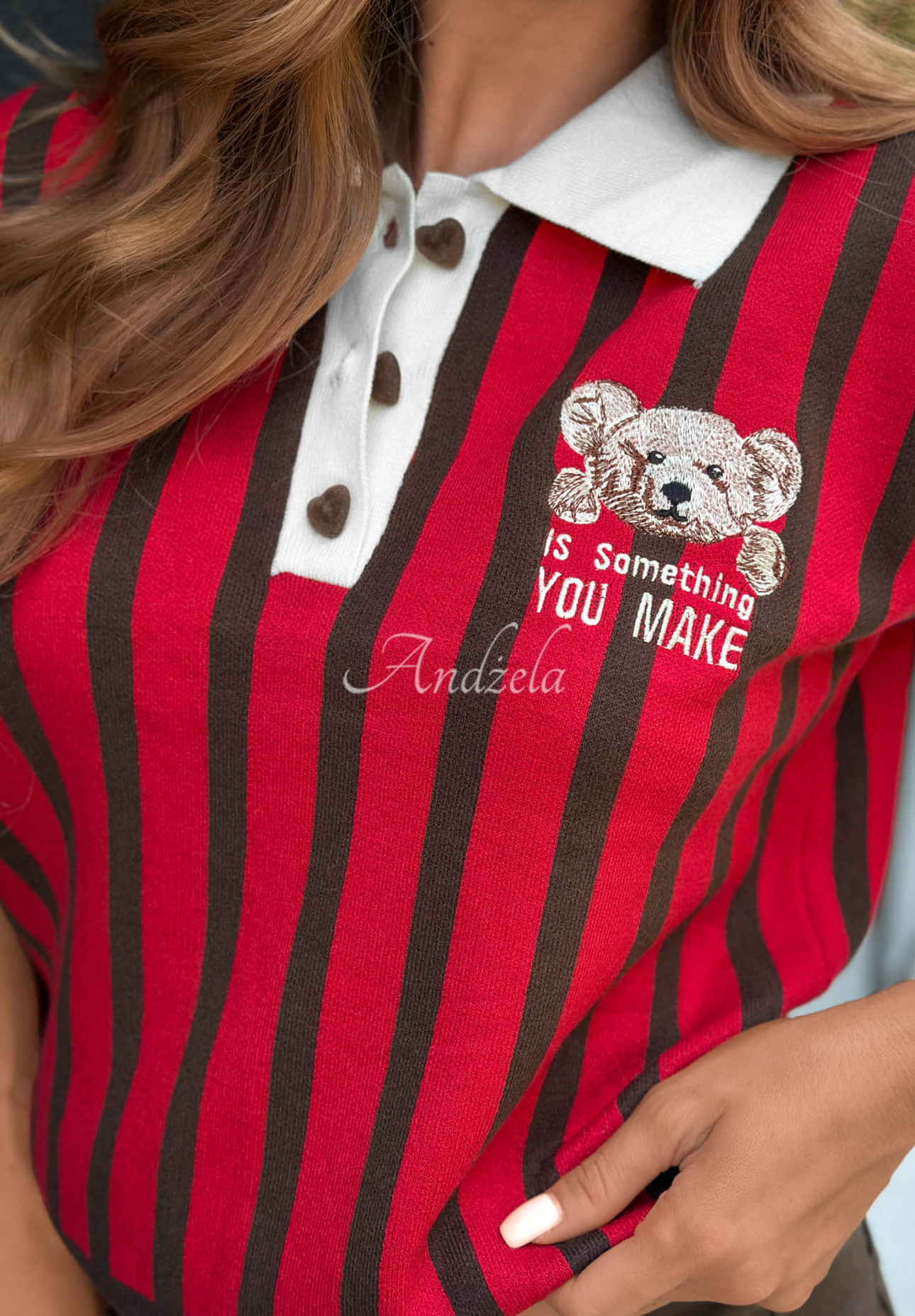 skosepullover mit Teddybär Something Fluffy rot-schokoladenbraun