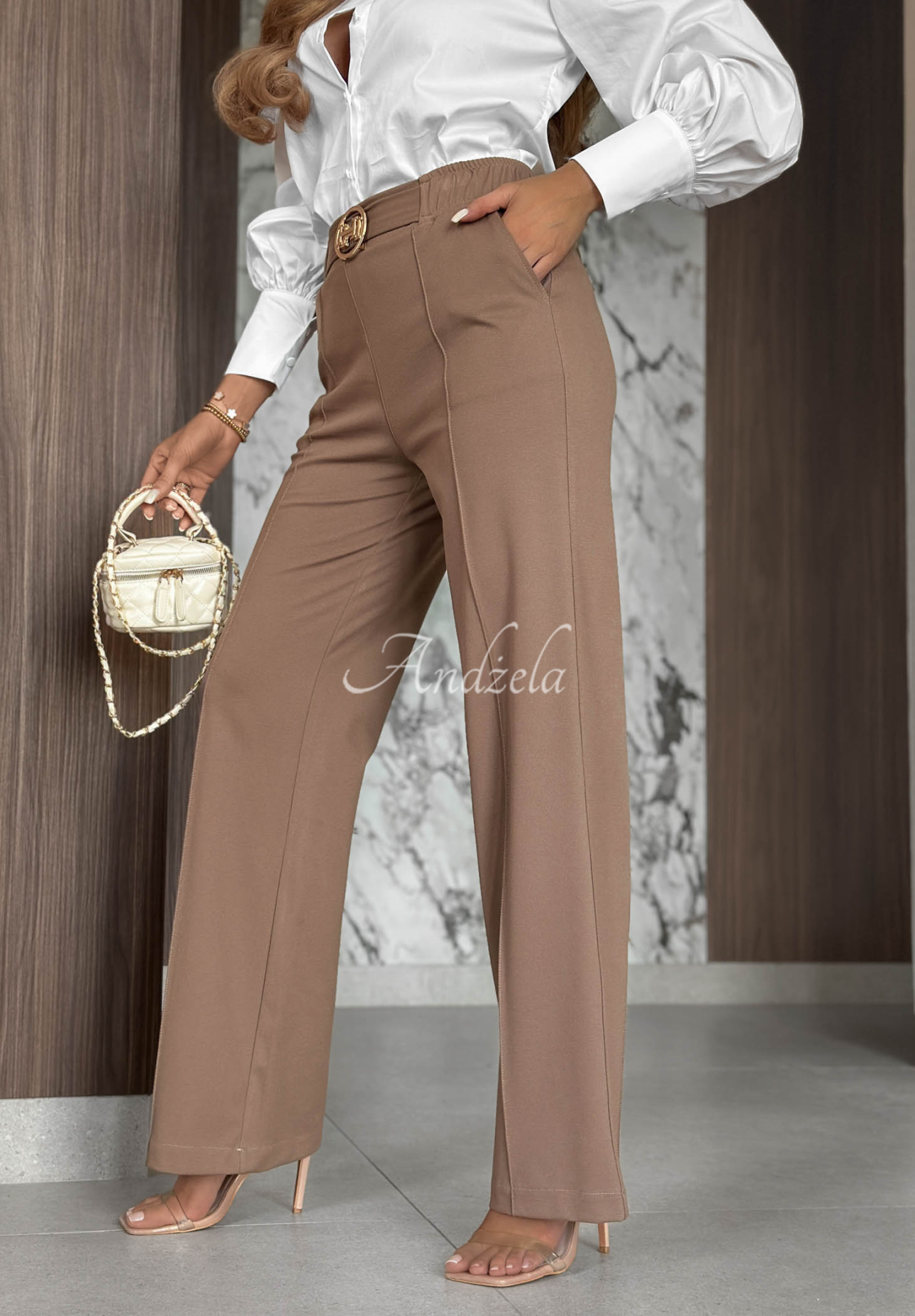 Viskosehose mit Ziernähten Classy Mood Beige