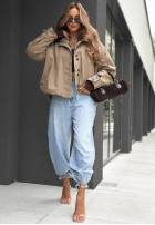 Krótka Jacke bomberka z kołnierzem Hazel Charm Beige