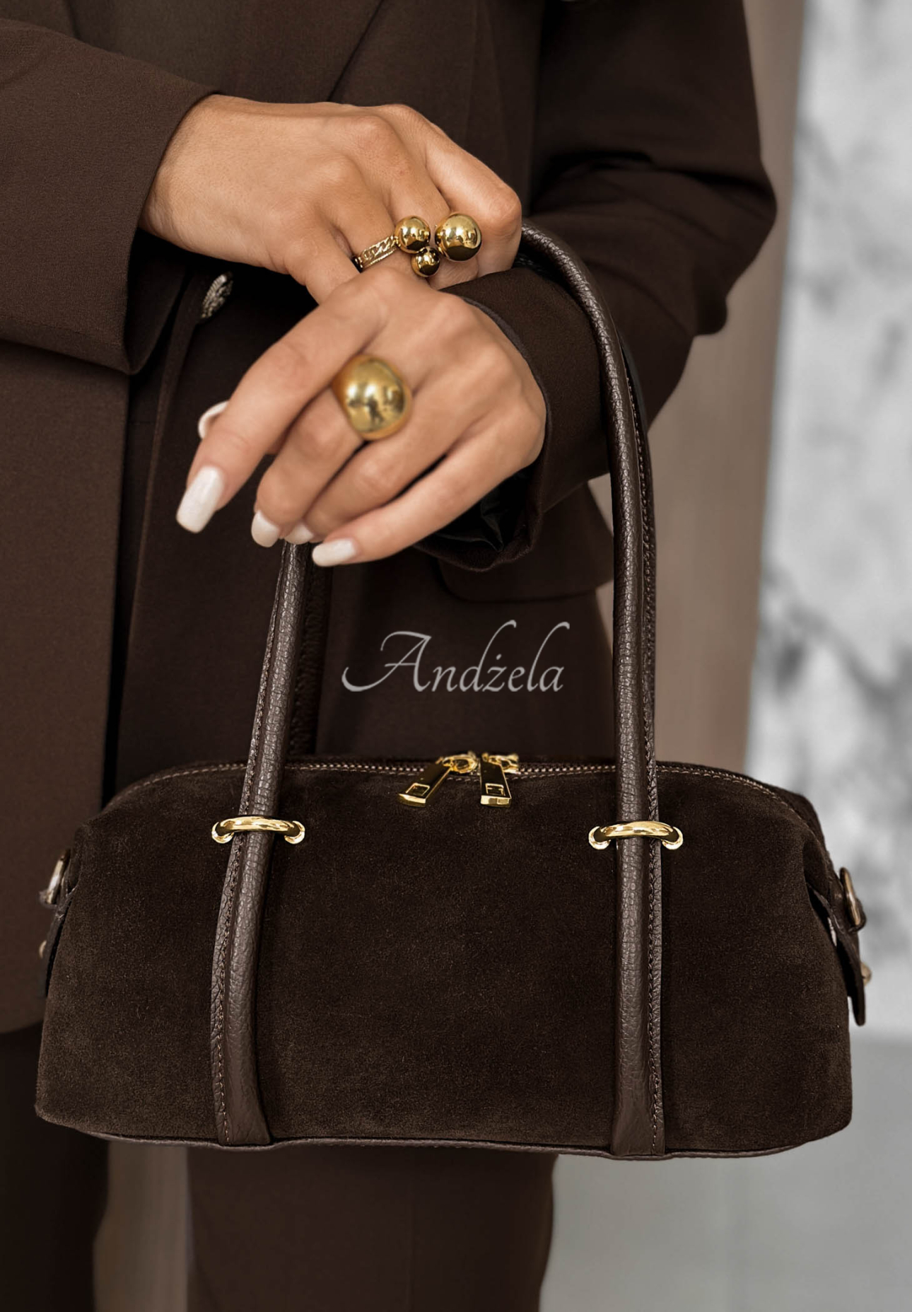 Wildlederhandtasche Morning Elegance Schokoladenbraun