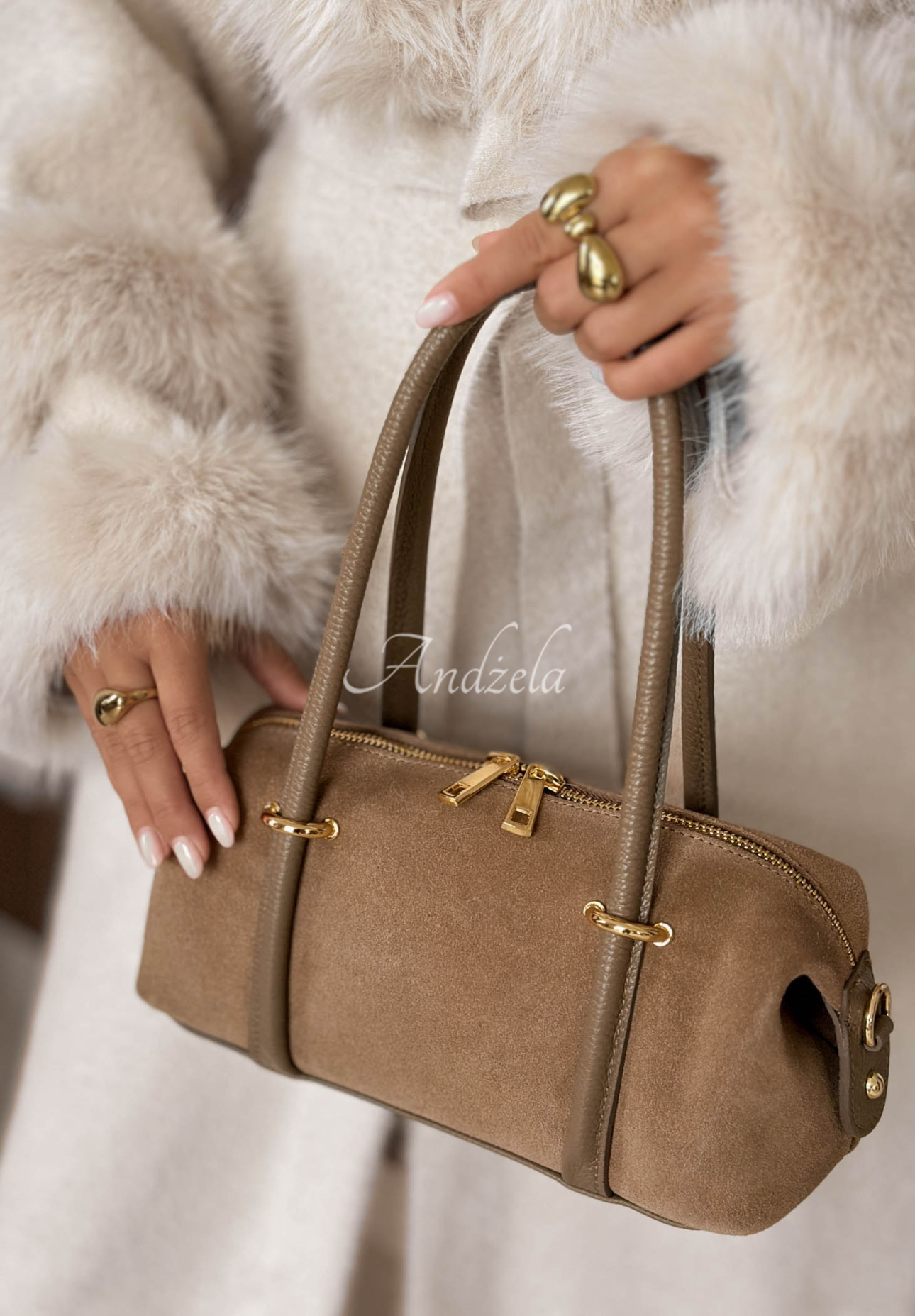 Wildlederhandtasche Morning Elegance Beige