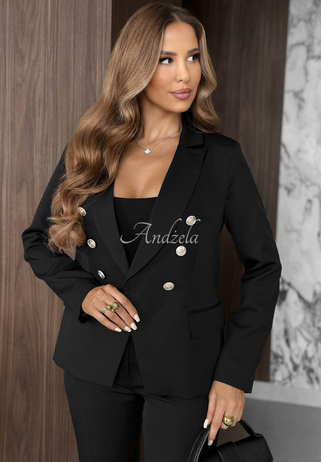 Eleganter, zweireihiger Viskoseblazer Endless Class Schwarz