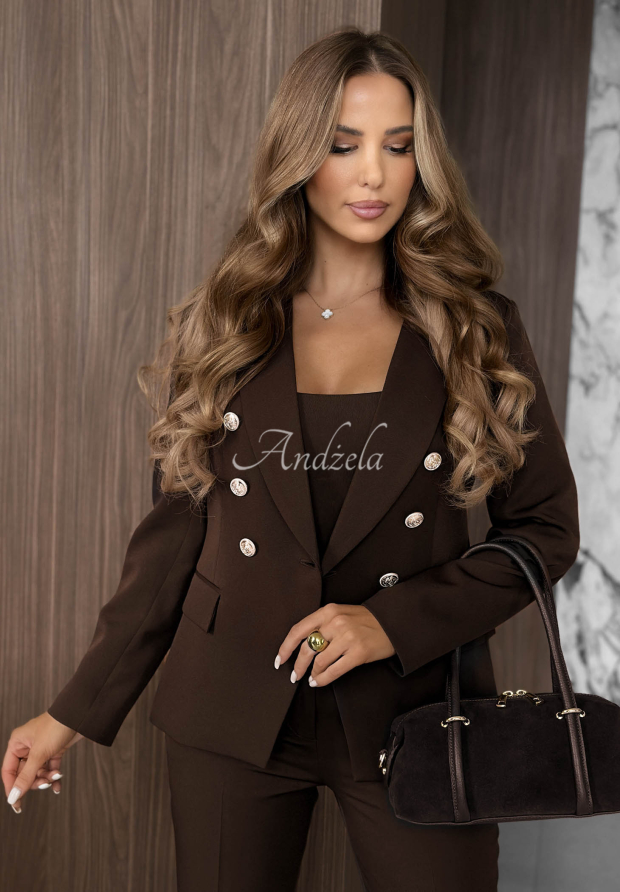 Eleganter, zweireihiger Viskoseblazer Endless Class Schokolade