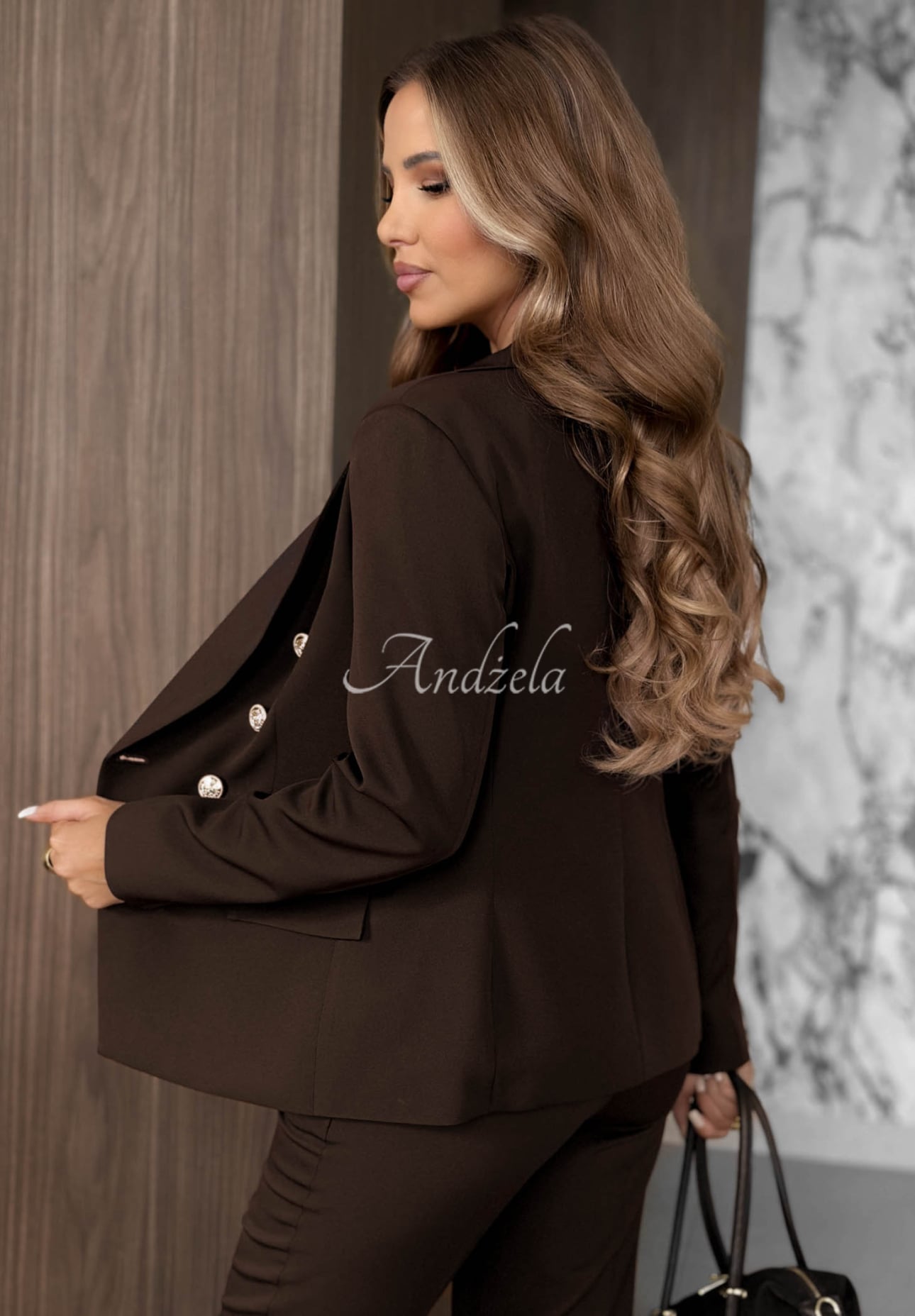 Eleganter, zweireihiger Viskoseblazer Endless Class Schokolade