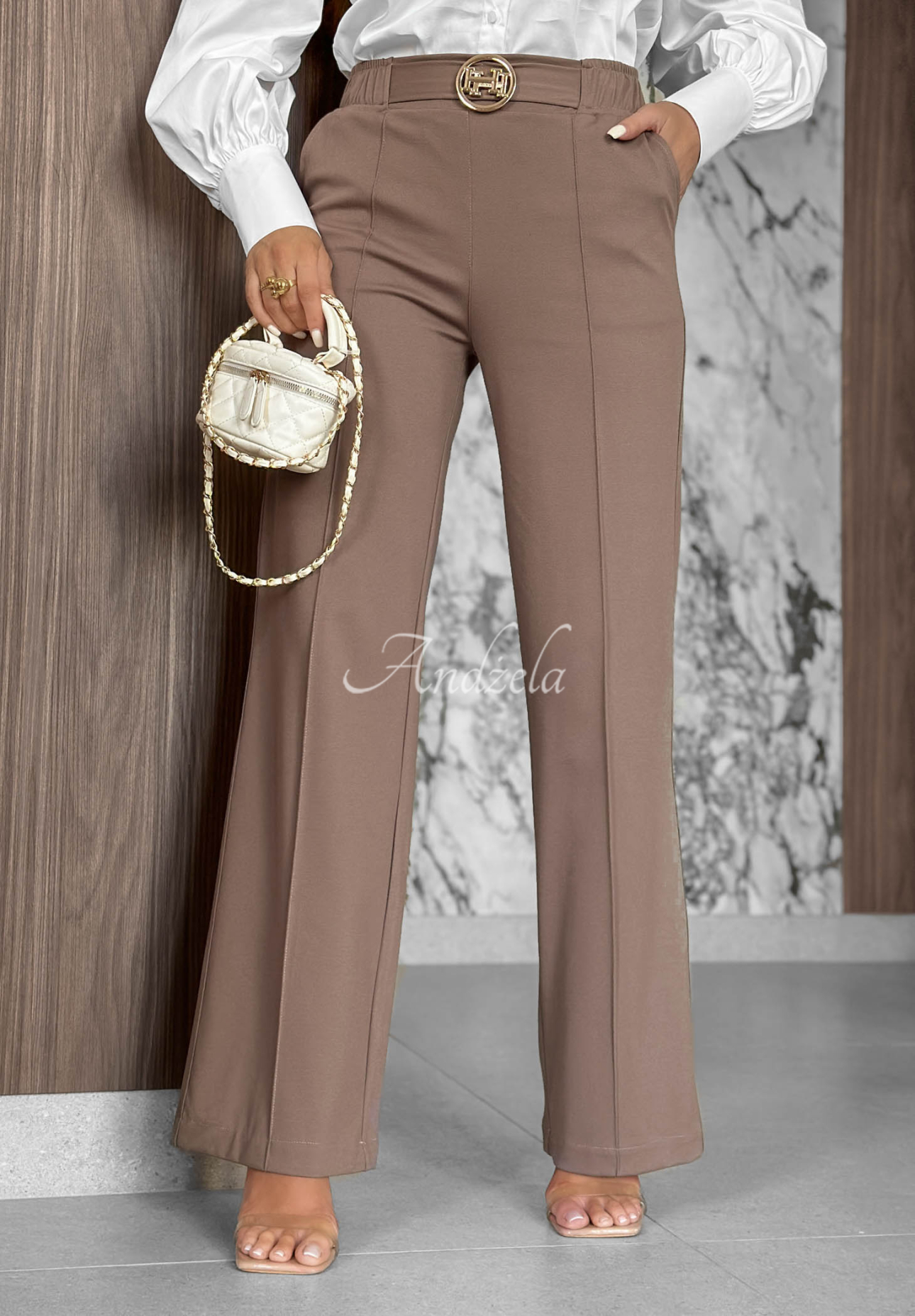 Viskosehose mit Ziernähten Classy Mood Beige
