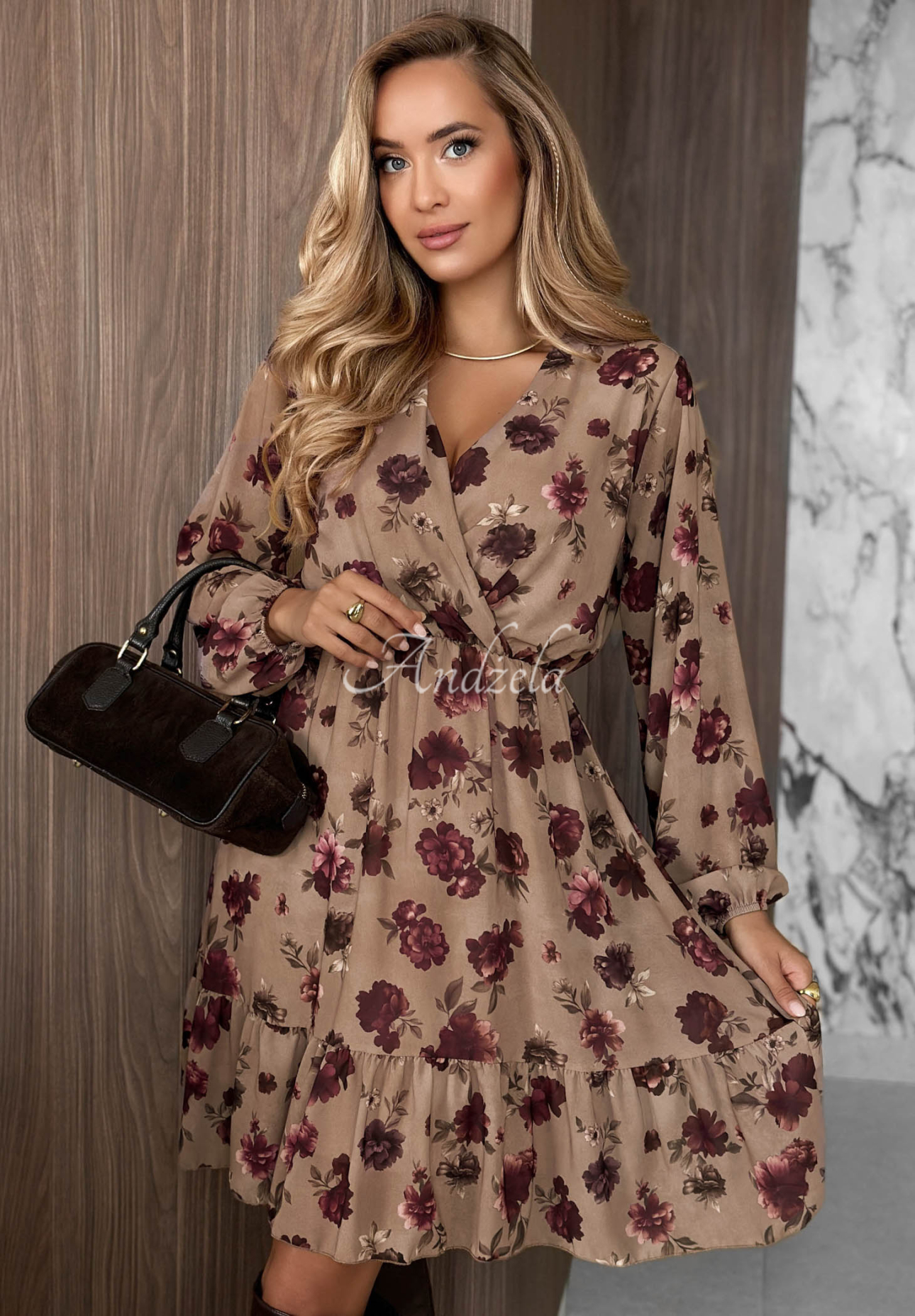 Minikleid mit Blumenmuster Classic Muse Mokkafarben