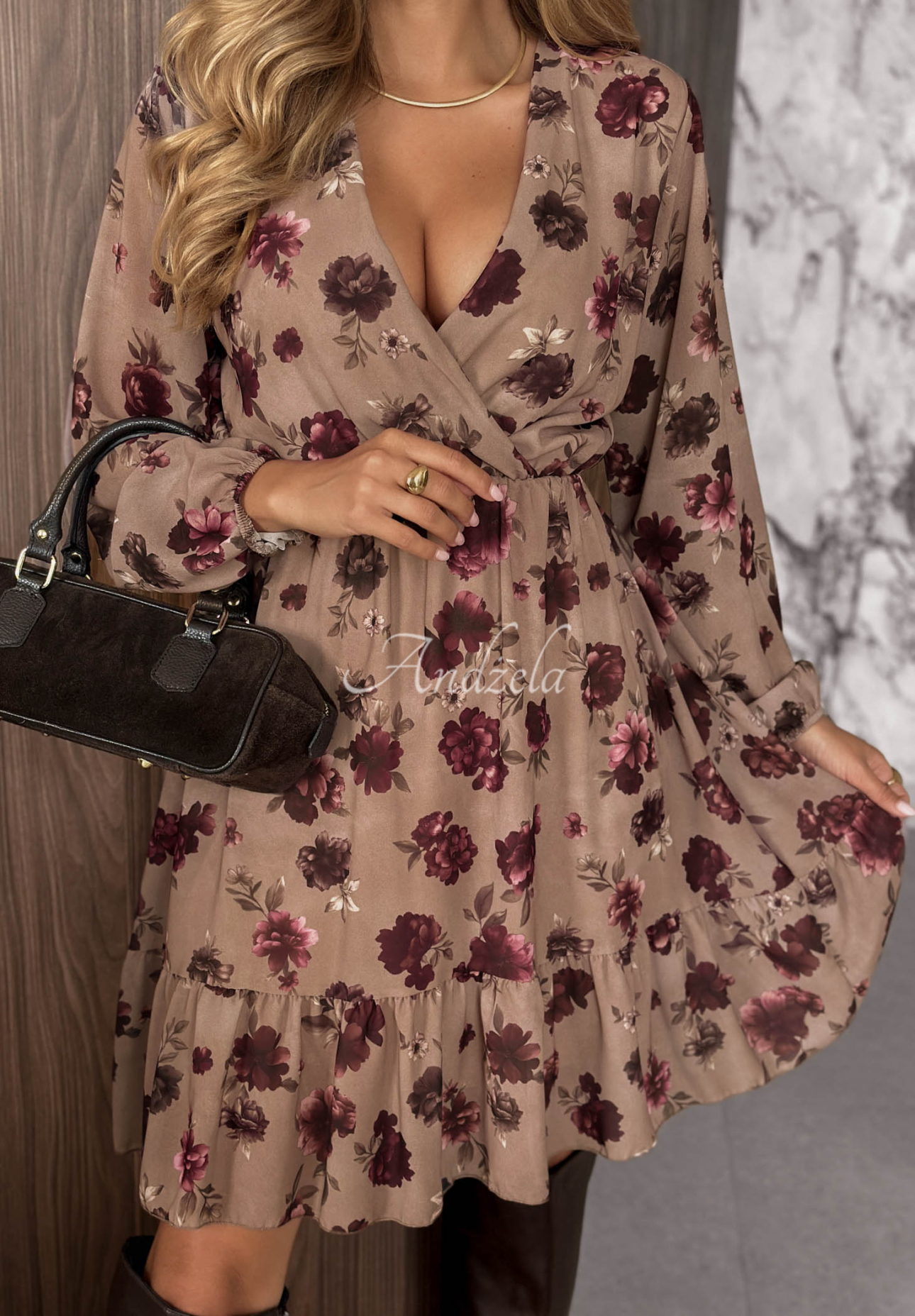 Minikleid mit Blumenmuster Classic Muse Mokkafarben