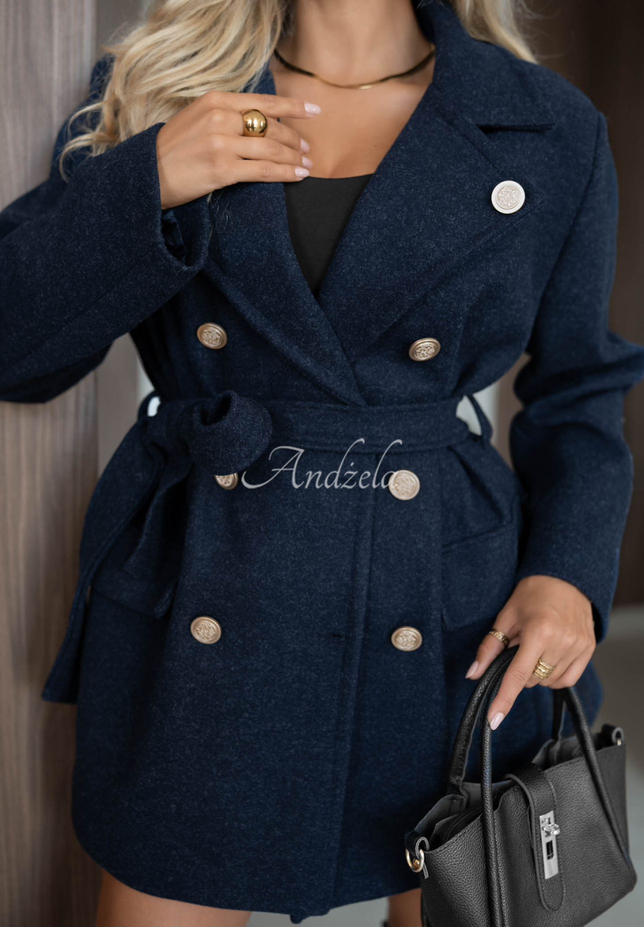 Zweireihiger Mantel mit Gürtel Autumn Secret Dunkelblau